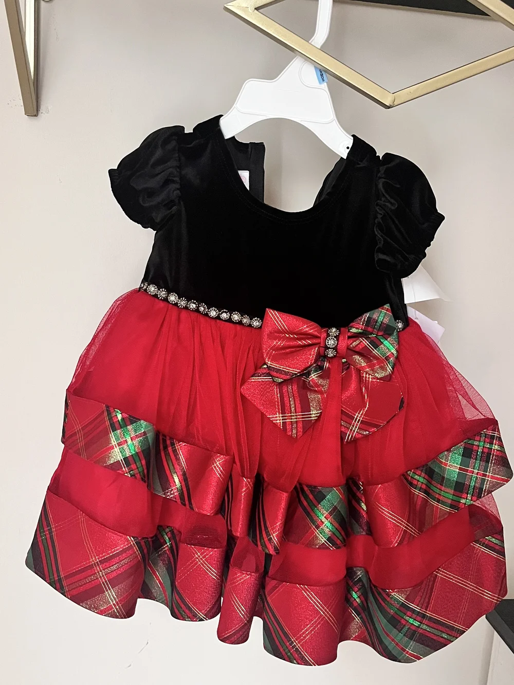 Bonnie Jean Red Plaid & Black Velvet Holiday Dress for 6-9 Months Baby